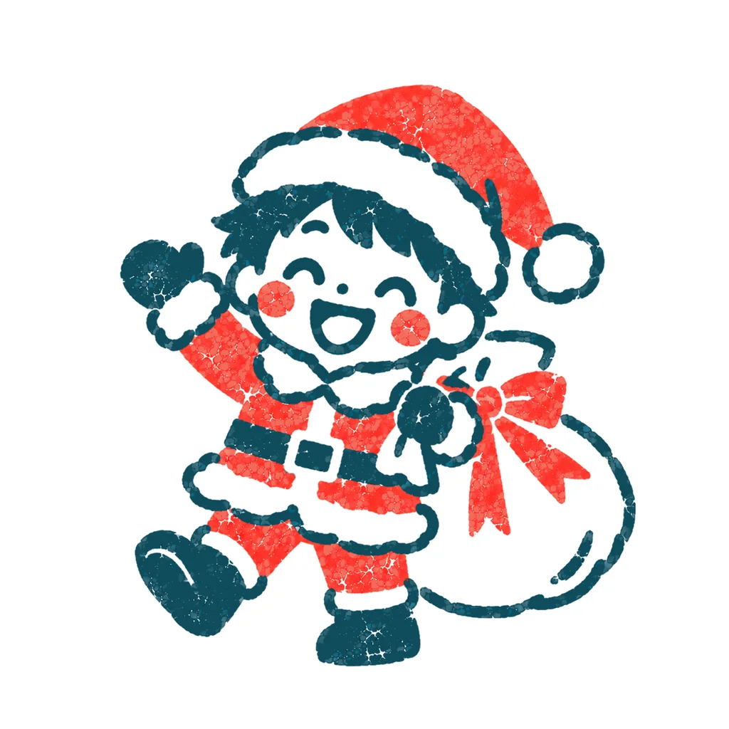 サンタの服を着た子どものイラスト(はんこ)