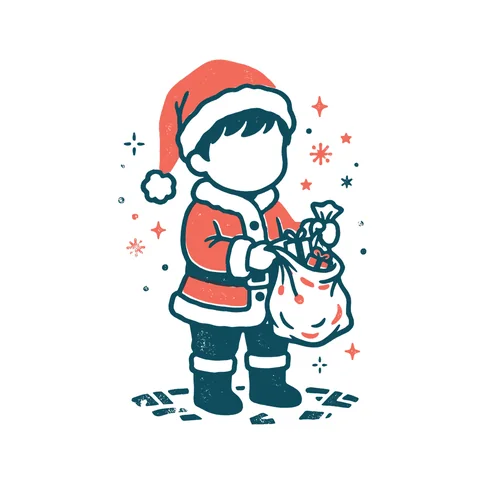 サンタの服を着た子どものイラスト(はんこ・顔なし)
