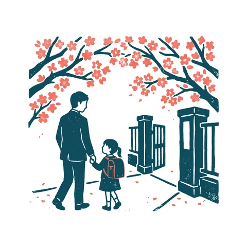 入学式の親子のイラスト(はんこ・顔なし)