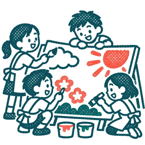 文化祭の準備のイラスト(はんこ)
