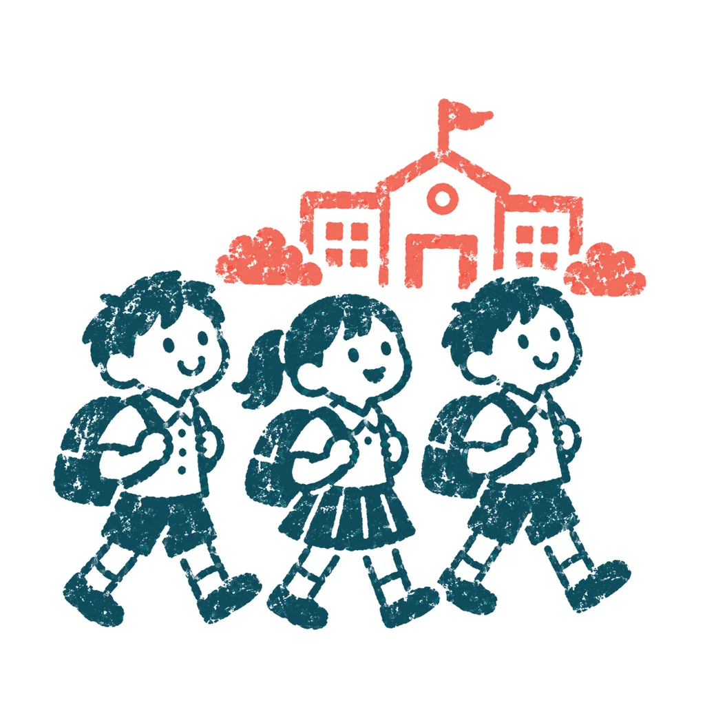 制服で登校する生徒のイラスト(はんこ)