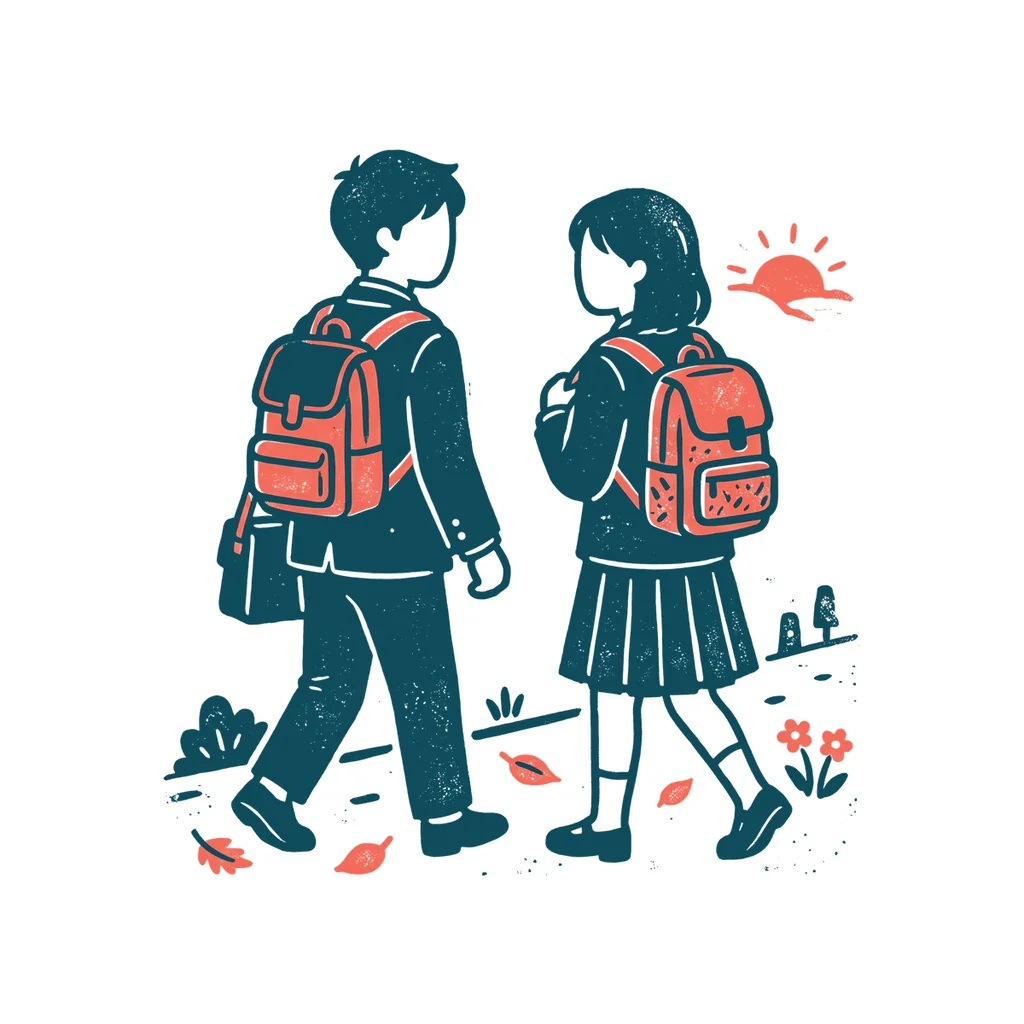 制服で登校する生徒のイラスト(はんこ・顔なし)
