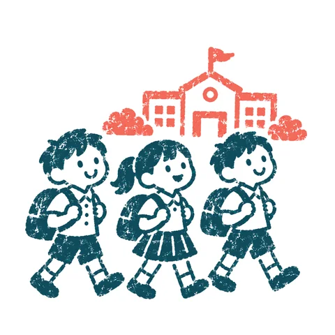制服で登校する生徒のイラスト(はんこ)