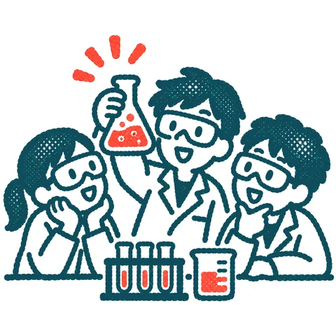 理科の実験をする生徒のイラスト(はんこ)
