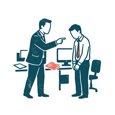 上司に叱られる社員のイラスト(はんこ・顔なし)