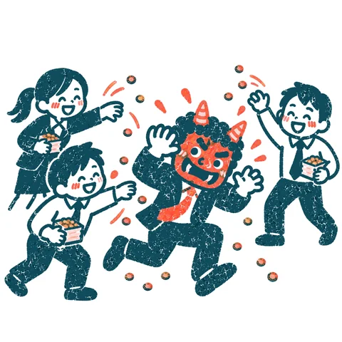 職場の豆まきのイラスト(はんこ)