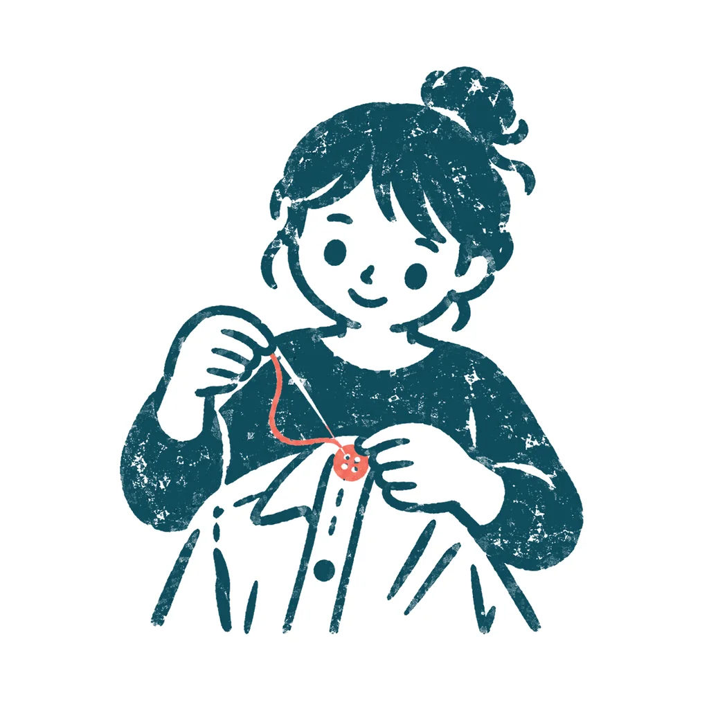 裁縫をする人のイラスト(はんこ)