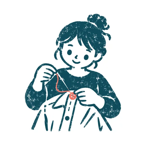 裁縫をする人のイラスト(はんこ)