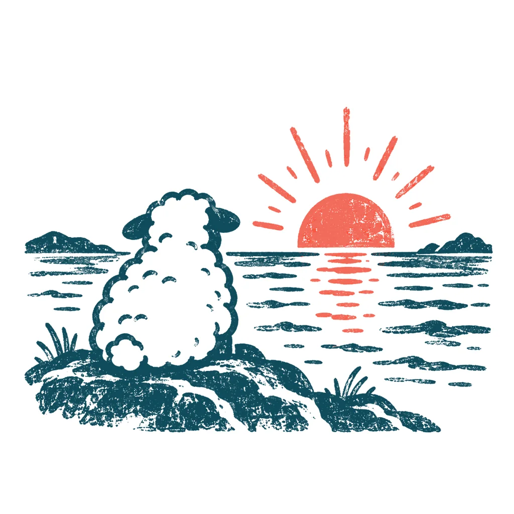 初日の出を見る羊のイラスト(はんこ)