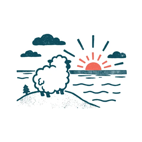 初日の出を見る羊のイラスト(はんこ・顔なし)