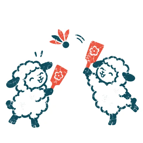 羽根つきをする羊のイラスト(はんこ)
