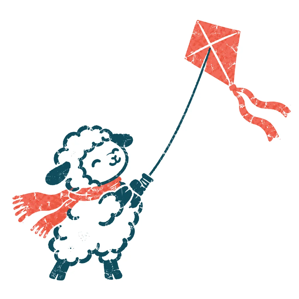 凧揚げをする羊のイラスト(はんこ)
