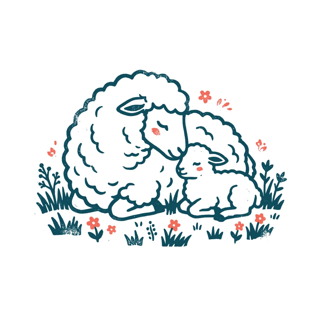 羊の親子のイラスト(はんこ・顔なし)