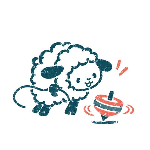 こま回しをする羊のイラスト(はんこ)