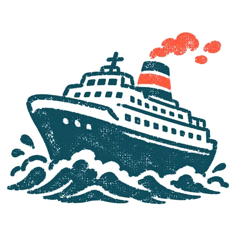 船で海を渡るのイラスト(はんこ)