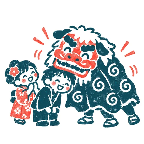獅子舞のイラスト(はんこ)