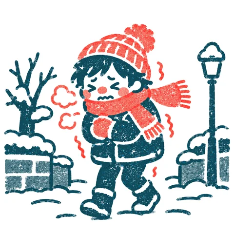 寒さに震える人のイラスト(はんこ)