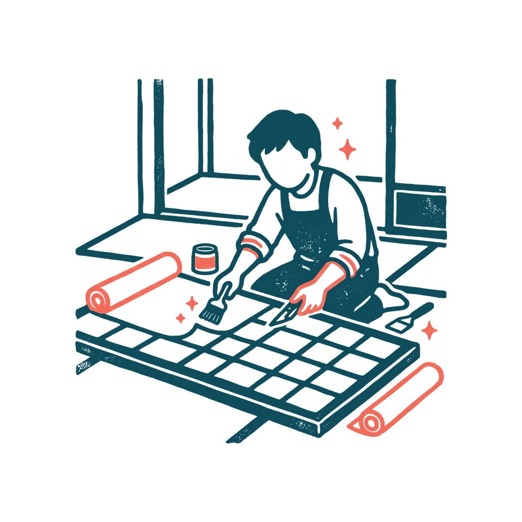 障子の張り替えのイラスト(はんこ・顔なし)