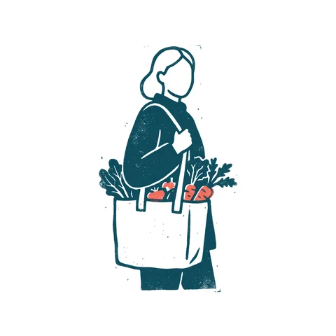 買い物袋を持つ人のイラスト(はんこ・顔なし)