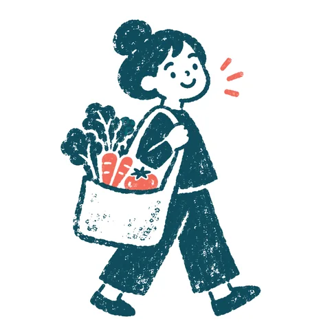 買い物袋を持つ人のイラスト(はんこ)