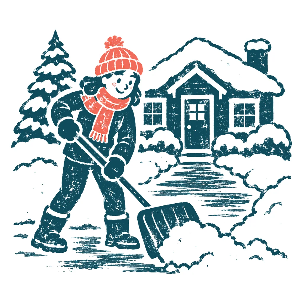 雪かきをする人のイラスト(はんこ)