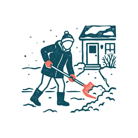 雪かきをする人のイラスト(はんこ・顔なし)