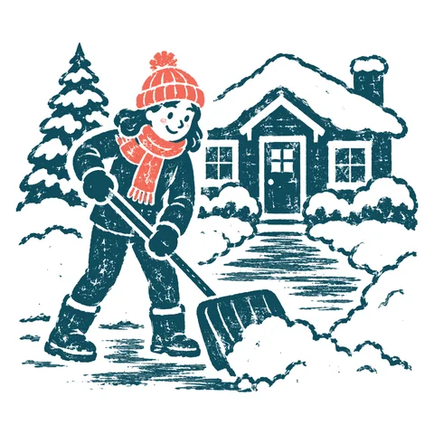 雪かきをする人のイラスト(はんこ)