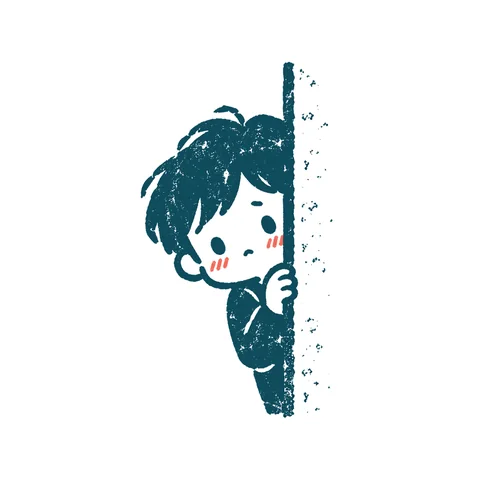 恥ずかしくて隠れるのイラスト(はんこ)