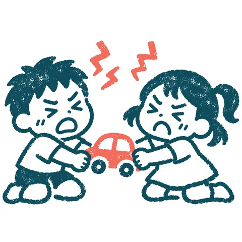 けんかする兄弟のイラスト(はんこ)