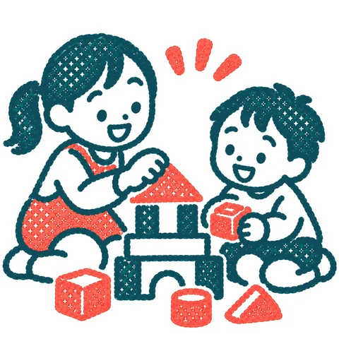 仲良く遊ぶ兄弟のイラスト(はんこ)