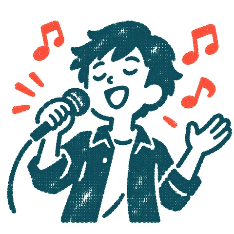 カラオケで歌うのイラスト(はんこ)