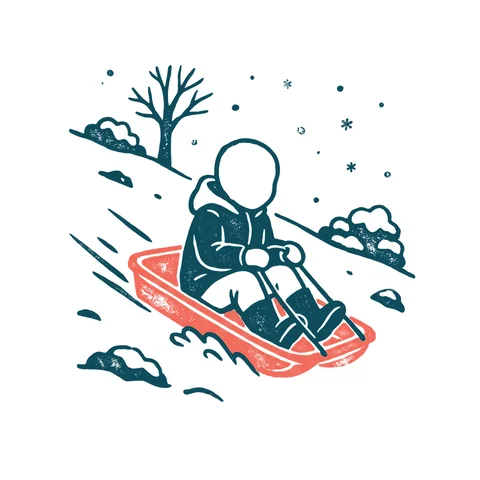 そり遊びをする子どものイラスト(はんこ・顔なし)