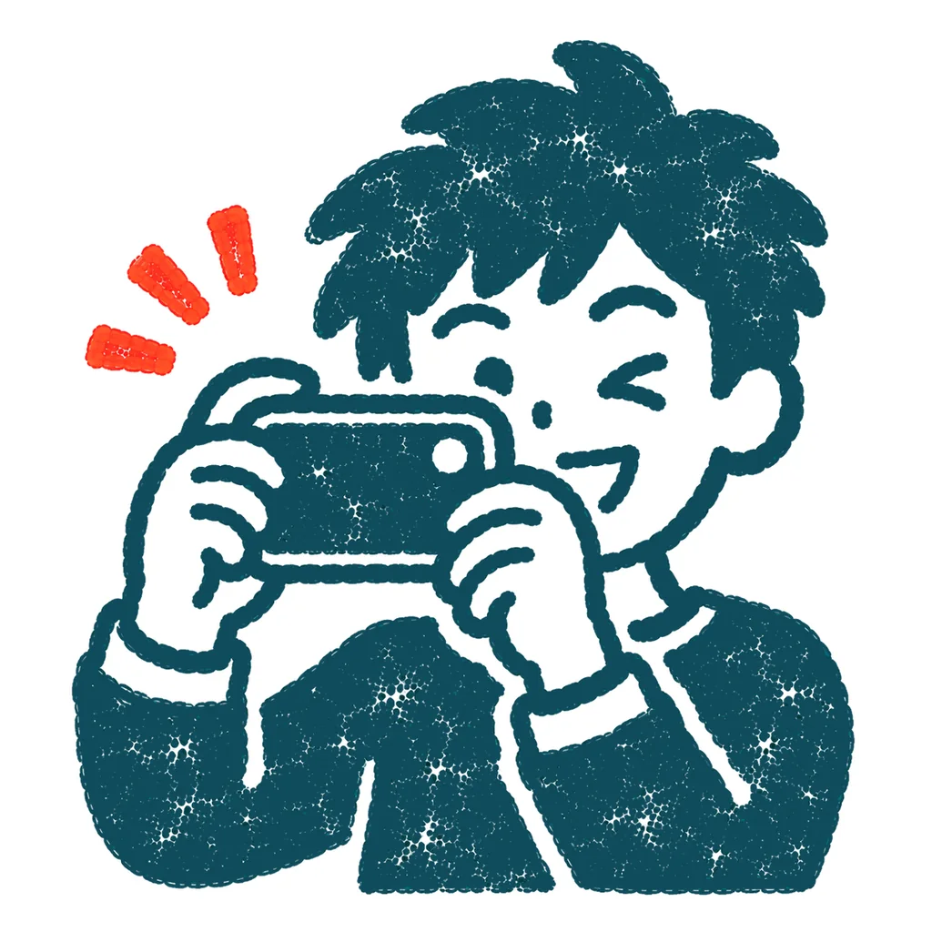 スマホで写真を撮る人のイラスト(はんこ)