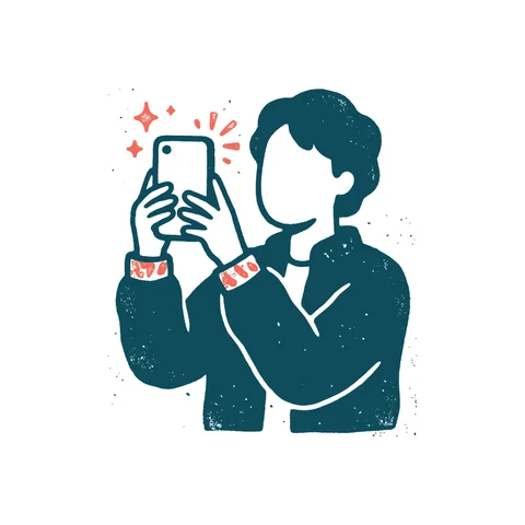 スマホで写真を撮る人のイラスト(はんこ・顔なし)