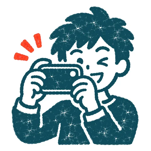 スマホで写真を撮る人のイラスト(はんこ)