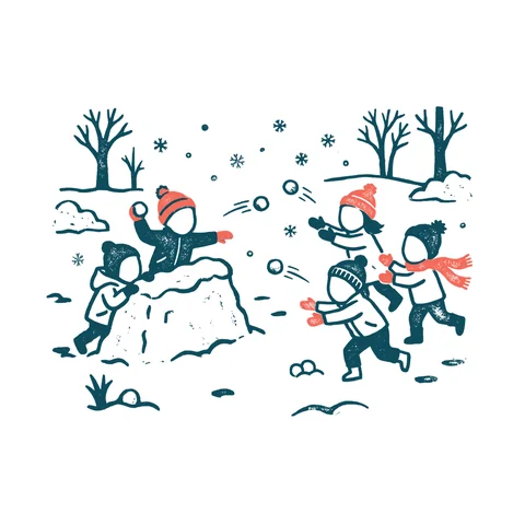 雪合戦をする子どもたちのイラスト(はんこ・顔なし)