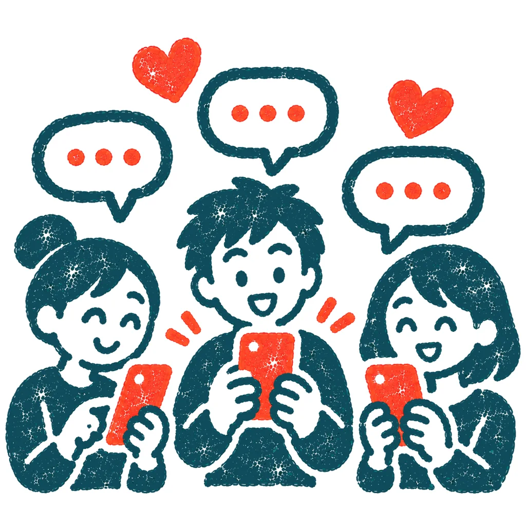 SNSで交流する人のイラスト(はんこ)