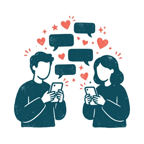 SNSで交流する人のイラスト(はんこ・顔なし)