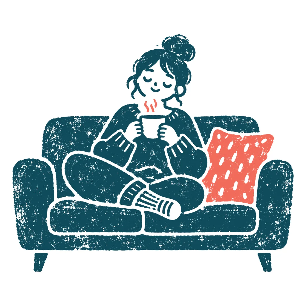 ソファでくつろぐ人のイラスト(はんこ)