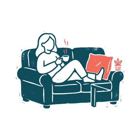 ソファでくつろぐ人のイラスト(はんこ・顔なし)