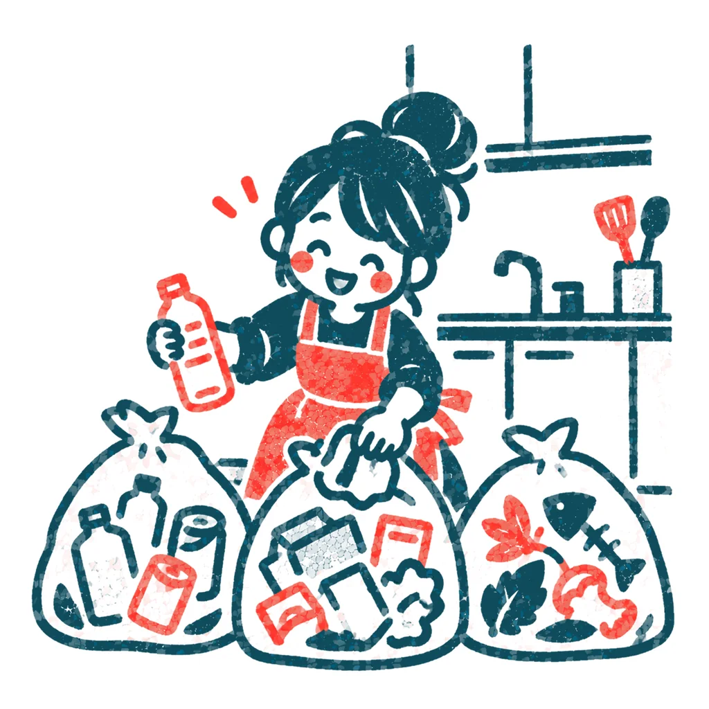 ごみを分別する人のイラスト(はんこ)