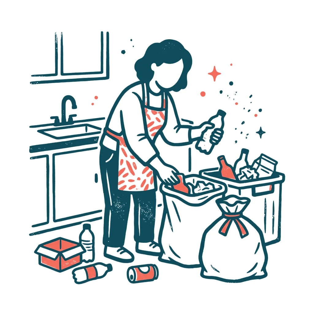 ごみを分別する人のイラスト(はんこ・顔なし)