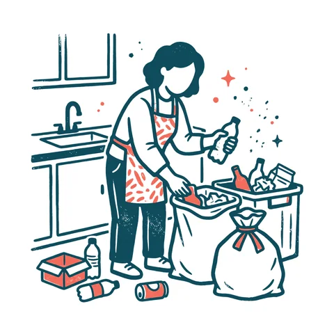 ごみを分別する人のイラスト(はんこ・顔なし)