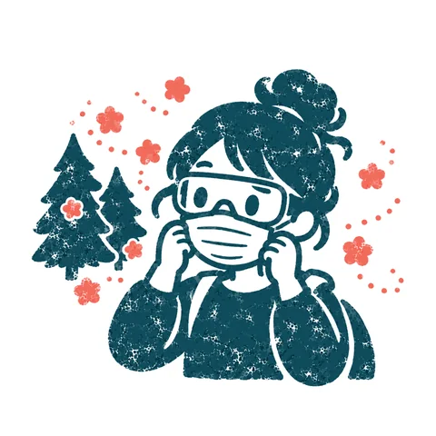 春の花粉に悩むのイラスト(はんこ)