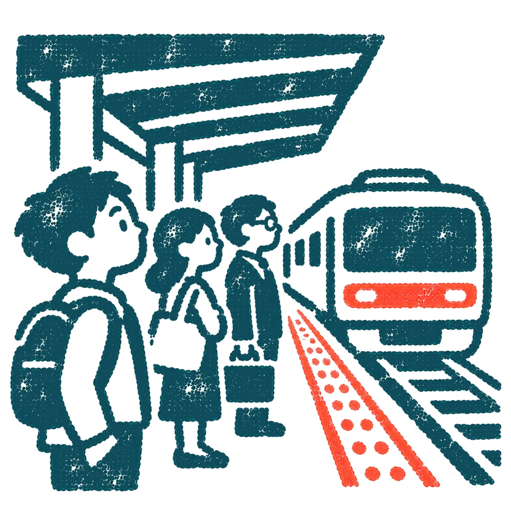 駅のホームで待つ人のイラスト(はんこ)