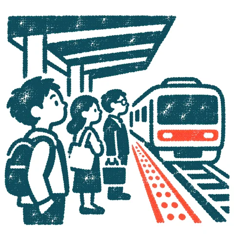駅のホームで待つ人のイラスト(はんこ)