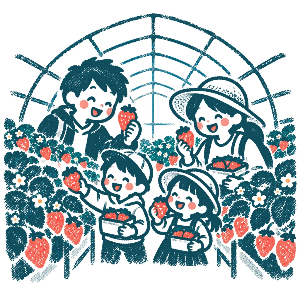 いちご狩りのイラスト(はんこ)
