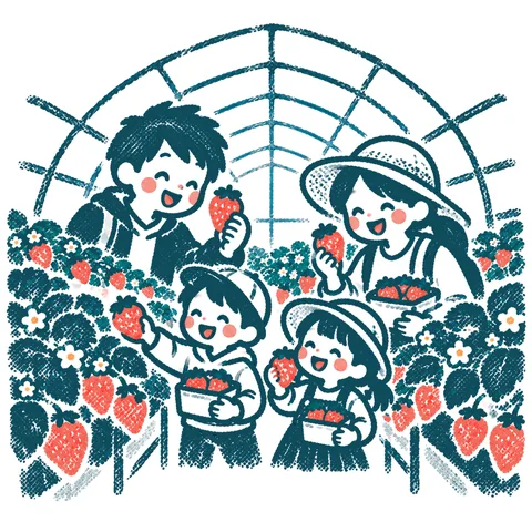 いちご狩りのイラスト(はんこ)