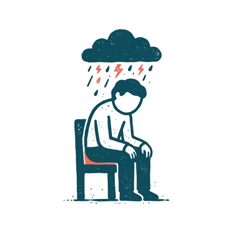 ストレスで疲れた人のイラスト(はんこ・顔なし)