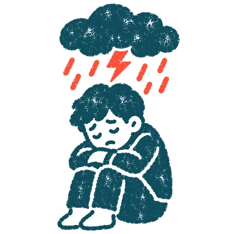 ストレスで疲れた人のイラスト(はんこ)